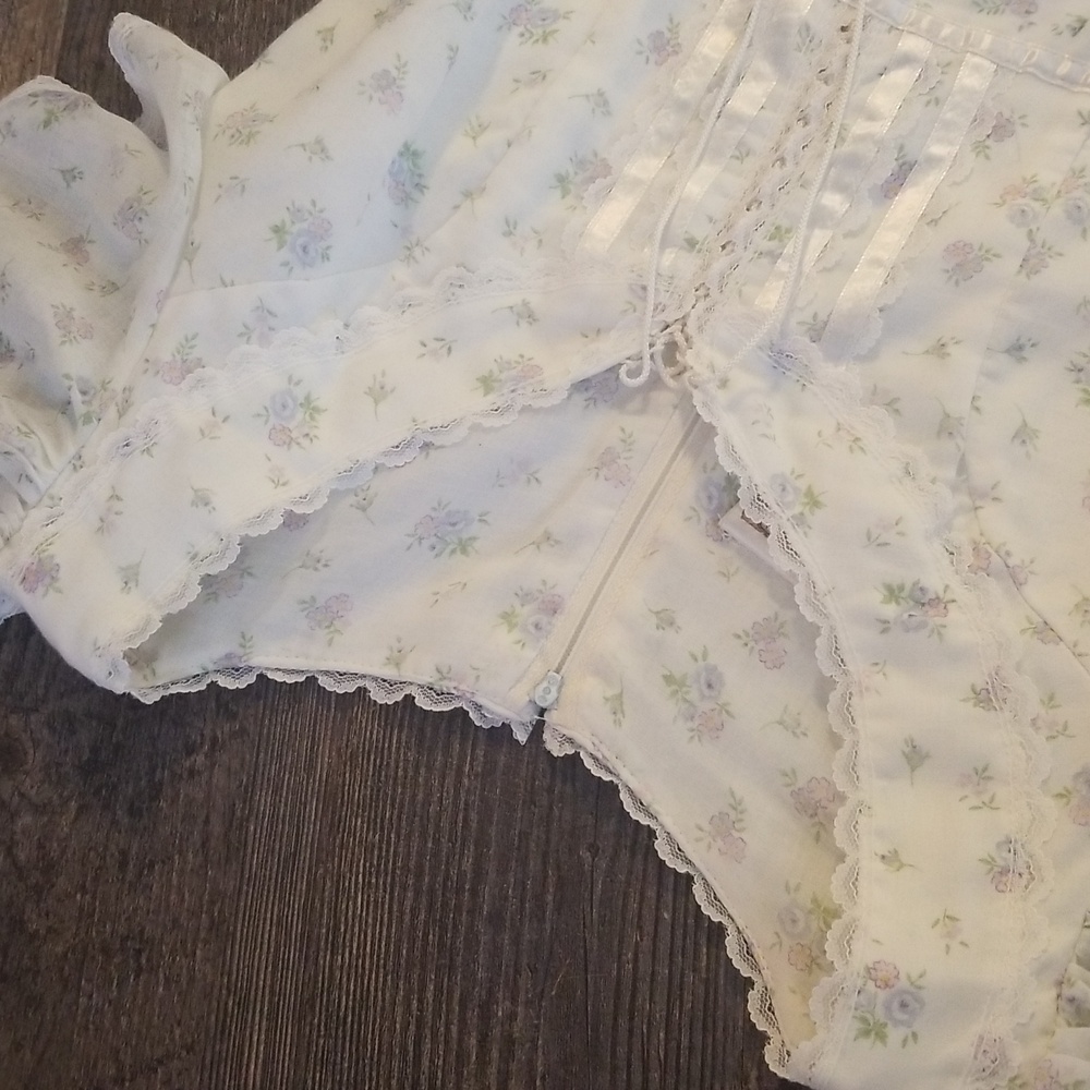 Gunne Sax By Jessica San Francisco Vintage 0/2 XS White/Purple Floral Lace Dress - Picture 13 of 17